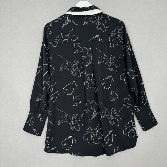 Petite Studio NYC Shirt Womens Large Black Abstract Floral Blouse Academia Prep - Picture 6 of 13